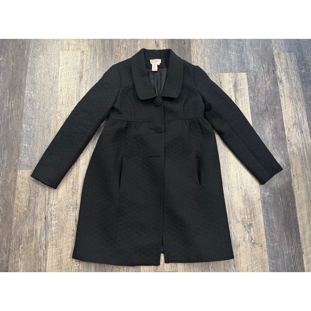 MSSP Max Studio Black Textured Jacquard Empire Waist Coat Jacket Women 4 7D09EZZ